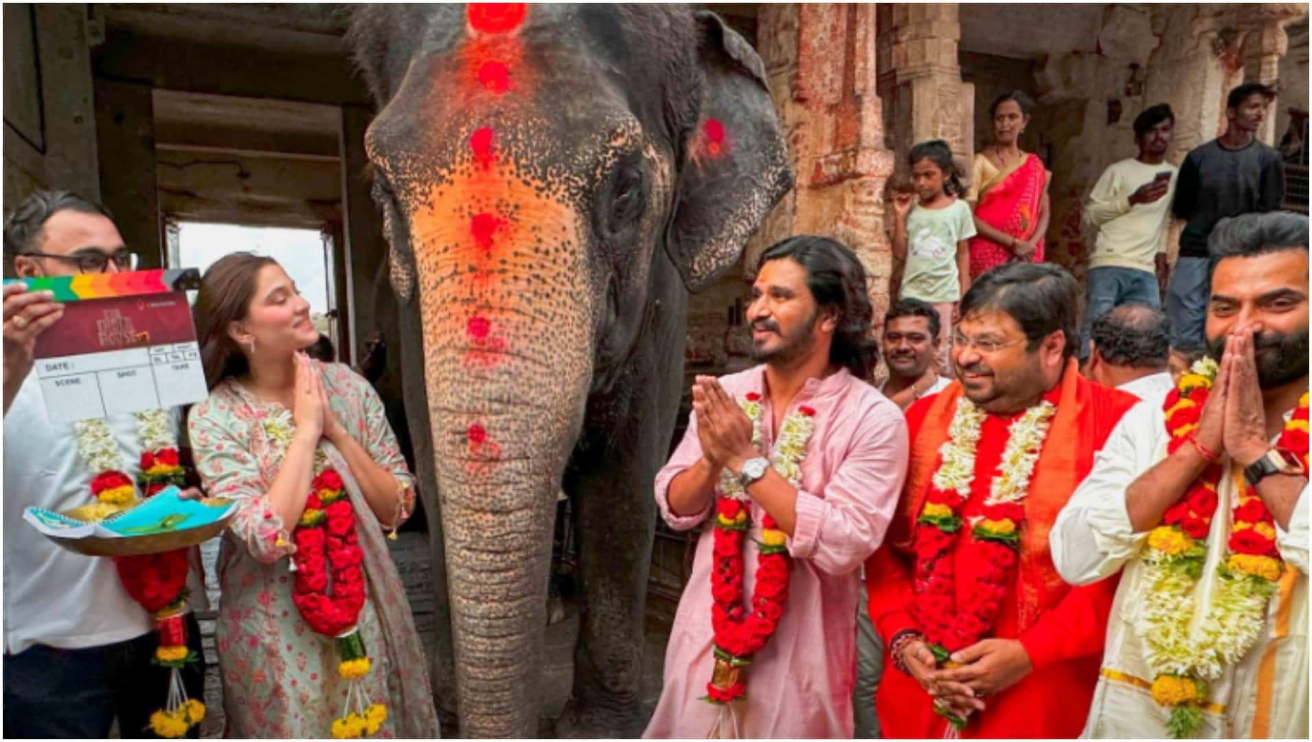Shoot of Ram Charan producing Film The India House started with a pooja ceremony at the Virupaksha Temple
