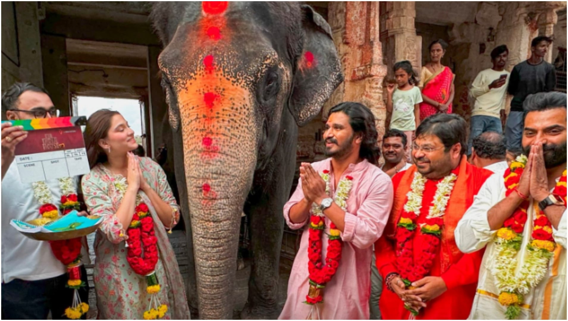 Shoot of Ram Charan producing Film The India House started with a pooja ceremony at the Virupaksha Temple