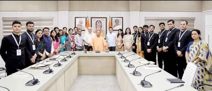UP: CM Yogi Adityanath meets to trainee officers in Lucknow.