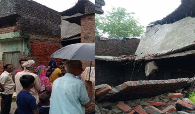 Rain becomes a disaster: A two-storey house collapsed in Bijnor, a family narrowly escaped