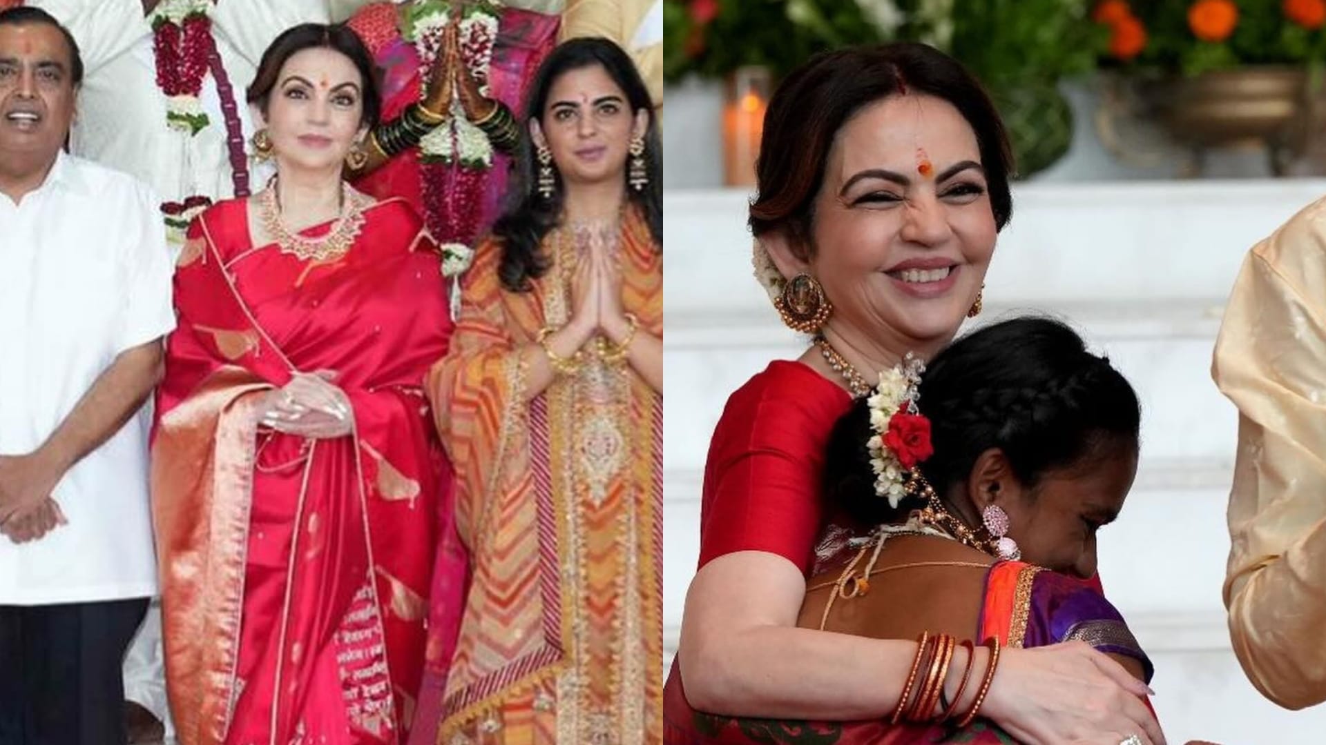 anant radhika pre wedding celebration nita ambani saree look at mass wedding