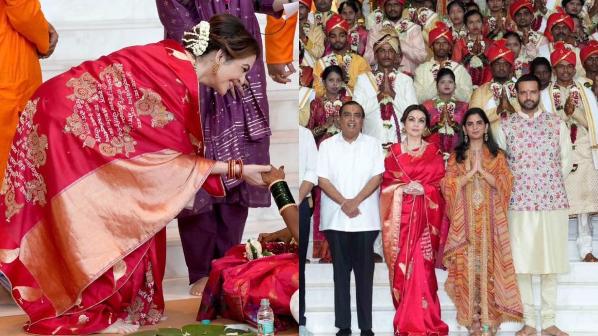 anant radhika pre wedding celebration nita ambani saree look at mass wedding