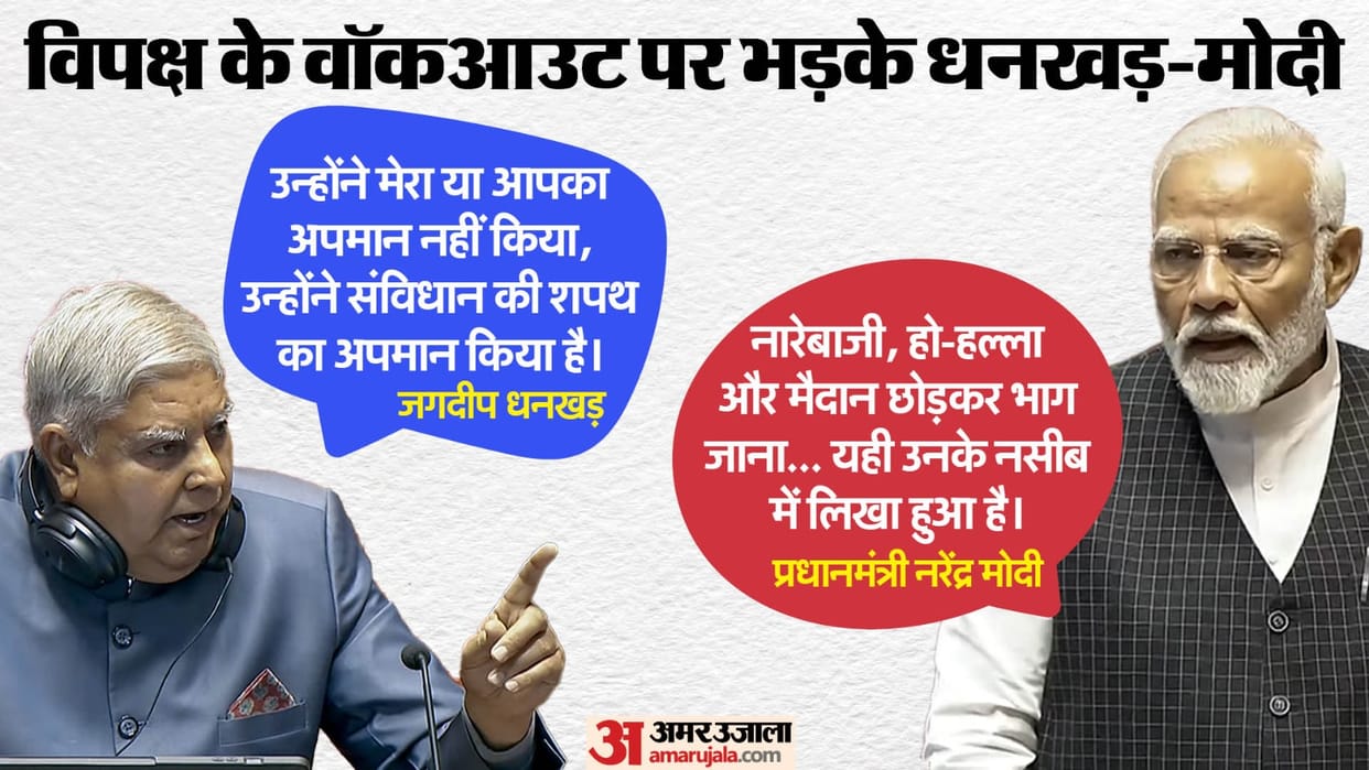 INDIA bloc parties walk out of RS during PM speech Jagdeep Dhankhar Narendra Modi Slams Congress