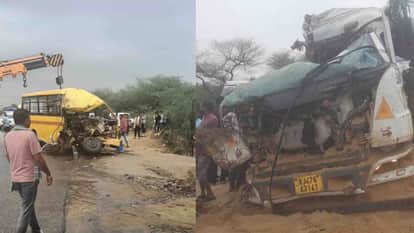 Sikar News: School bus and trailer collide in Laxmangarh, trailer driver dies