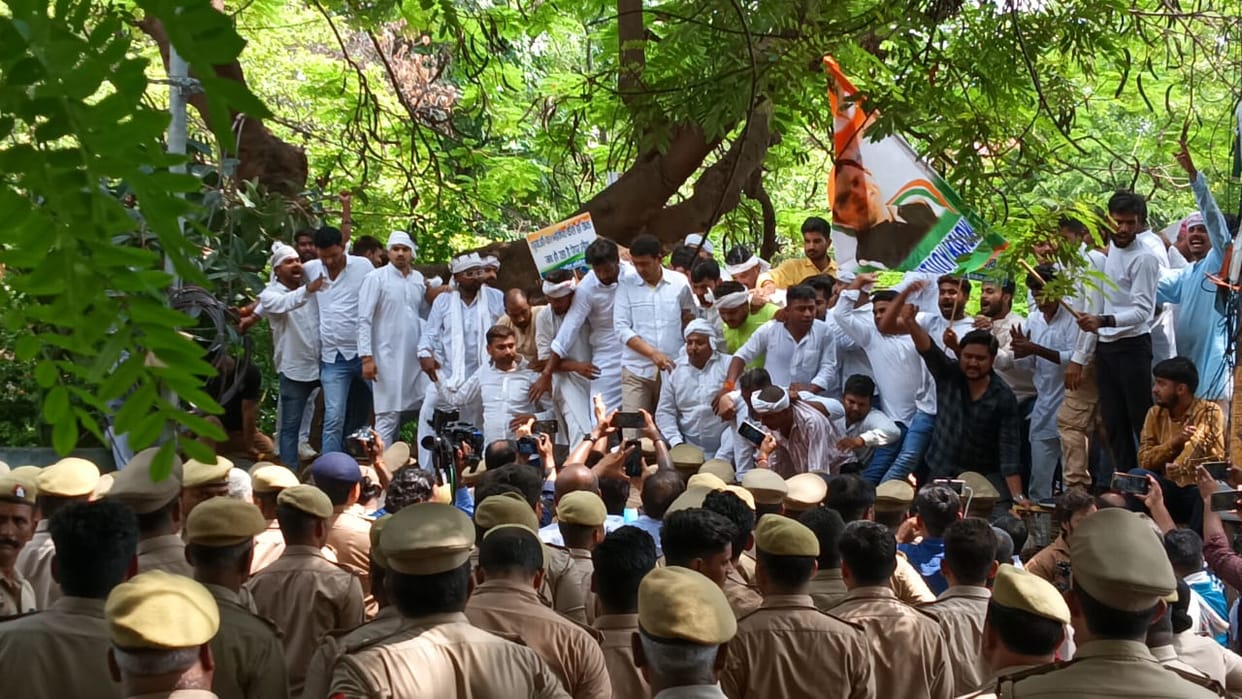 Congress activists protest over NEET examination.
