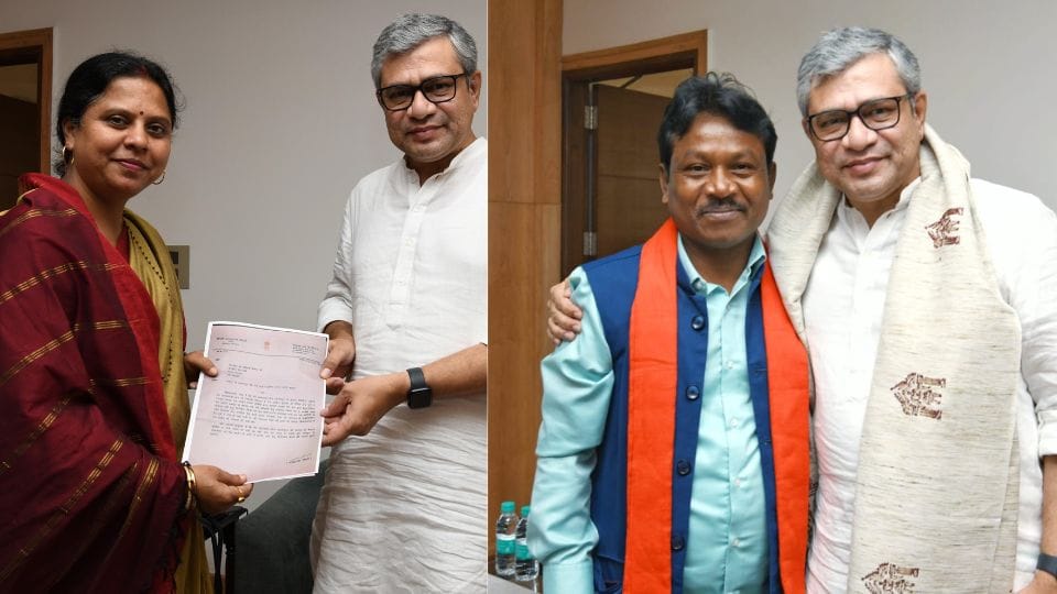 सांसद रूपकुमारी चौधरी और सांसद महेश कश्यप ने केंद्रीय रेलमंत्री अश्विनी वैष्णव से मुलाकात की