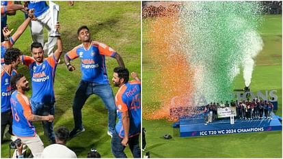 Team India Photos: वानखेड़े में सम्मान समारोह के बाद खूब नाचे रोहित-विराट और बाकी खिलाड़ी, लैप ऑफ ऑनर भी लिया Team India Photos: Rohit-Virat and other players danced honor ceremony at Wankhede, also took lap of honor