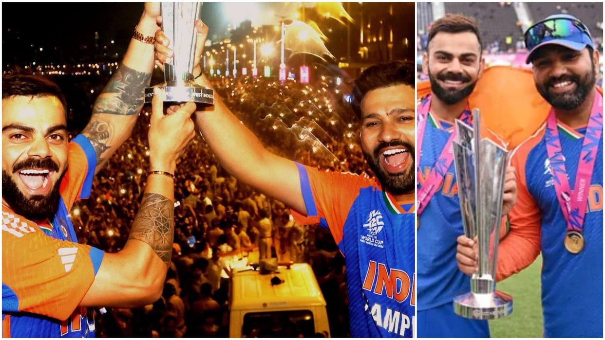 VIDEO: Rohit Sharma, Virat Kohli 'bromance' in victory parade, fans cheered lifted trophy, Watch Video