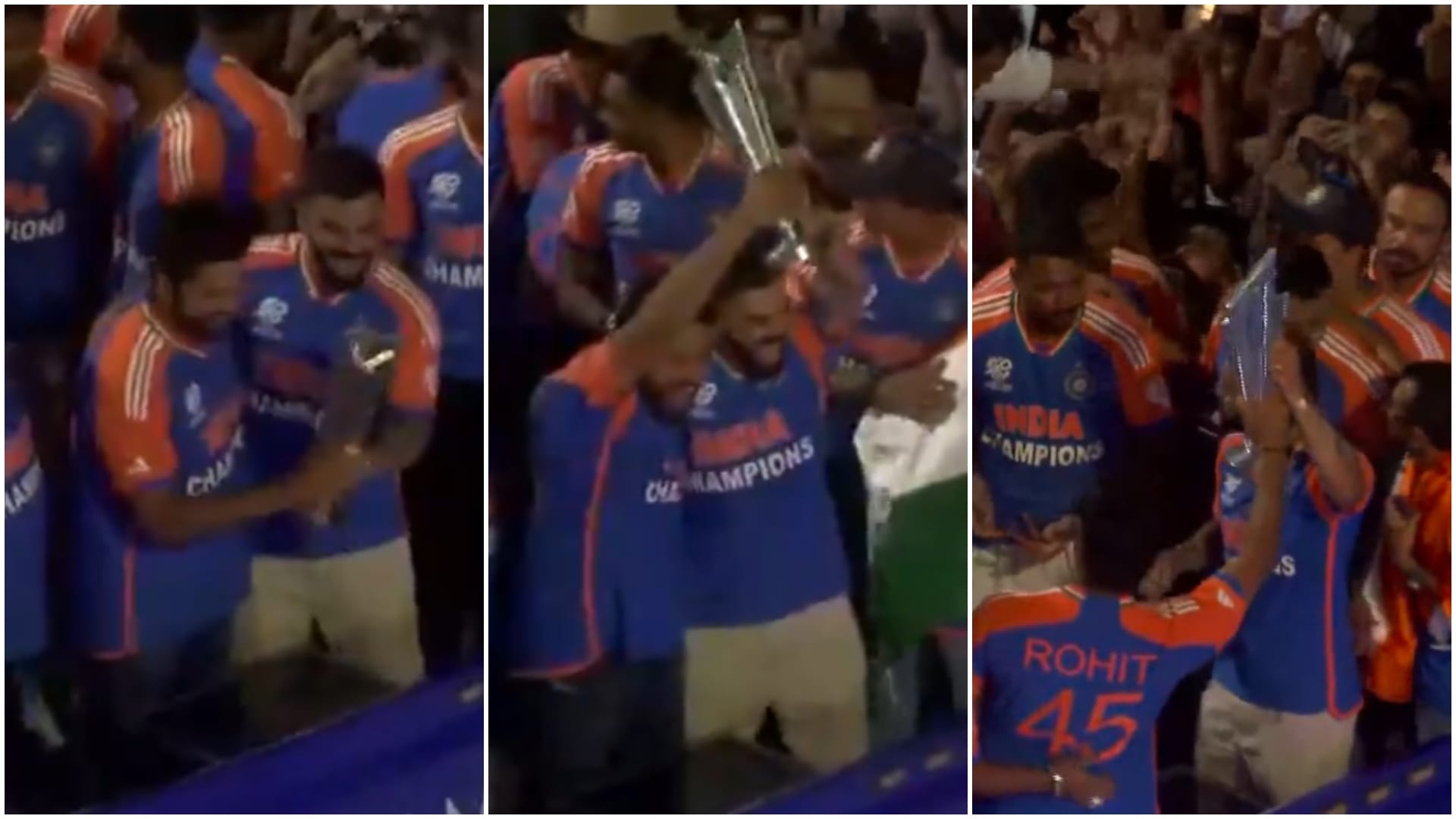 VIDEO: Rohit Sharma, Virat Kohli 'bromance' in victory parade, fans cheered lifted trophy, Watch Video
