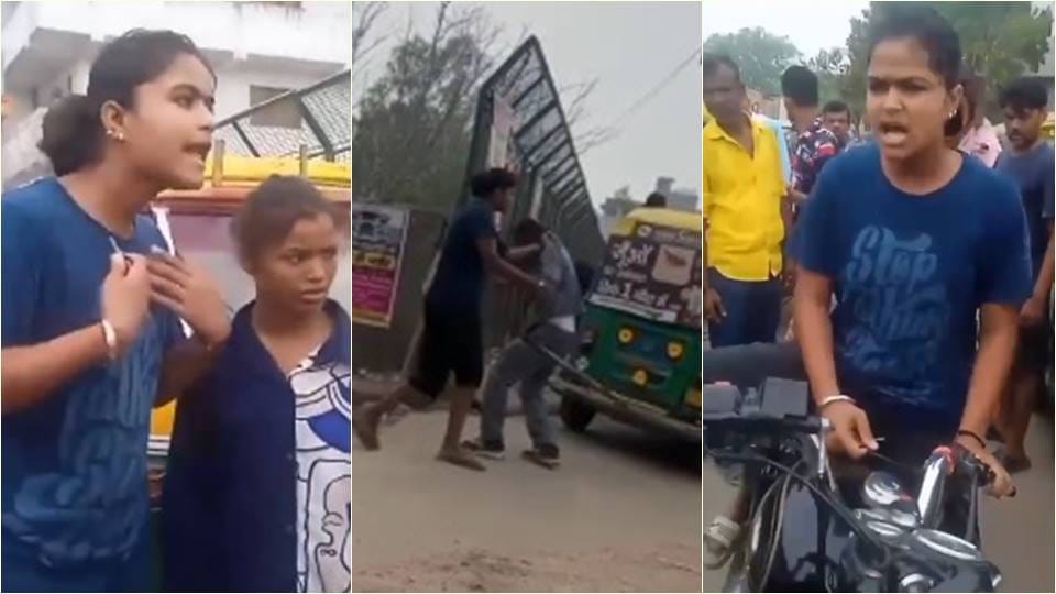 Delhi Crime News Girl beats auto driver with stick in Nihal Vihar area