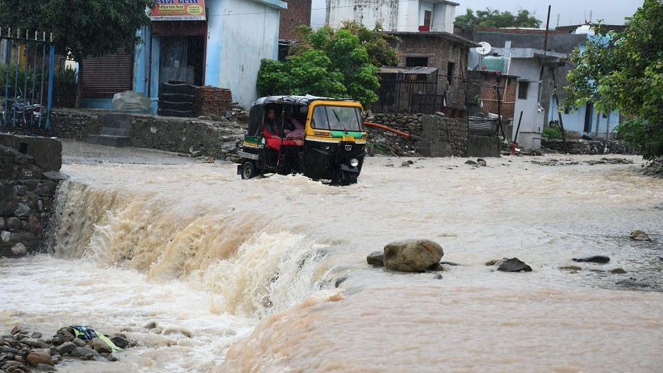 Bikes and cars left floating in the rain in haldwani nainital