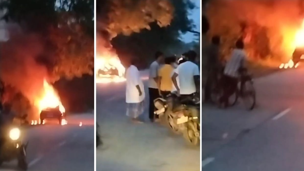 Car caught fire while taken for servicing in Ghazipur