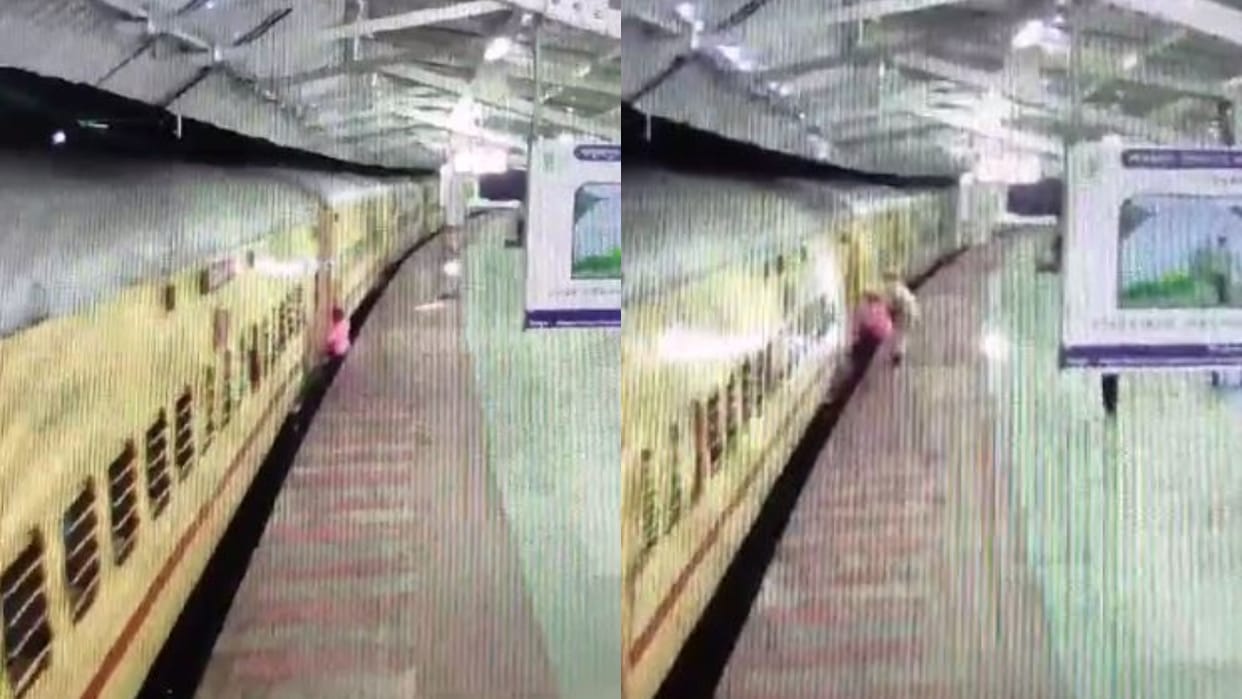 passenger fell down while moving train at the railway station RPF constable saved his life