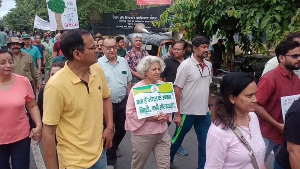 Environmental awareness rally in Dehradun People protest and gathered on streets to save greenery