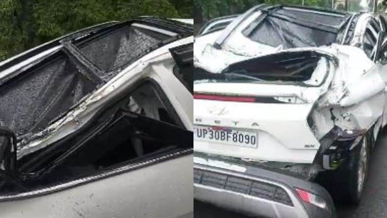 tree fell on the inspector car while the rain in bareilly