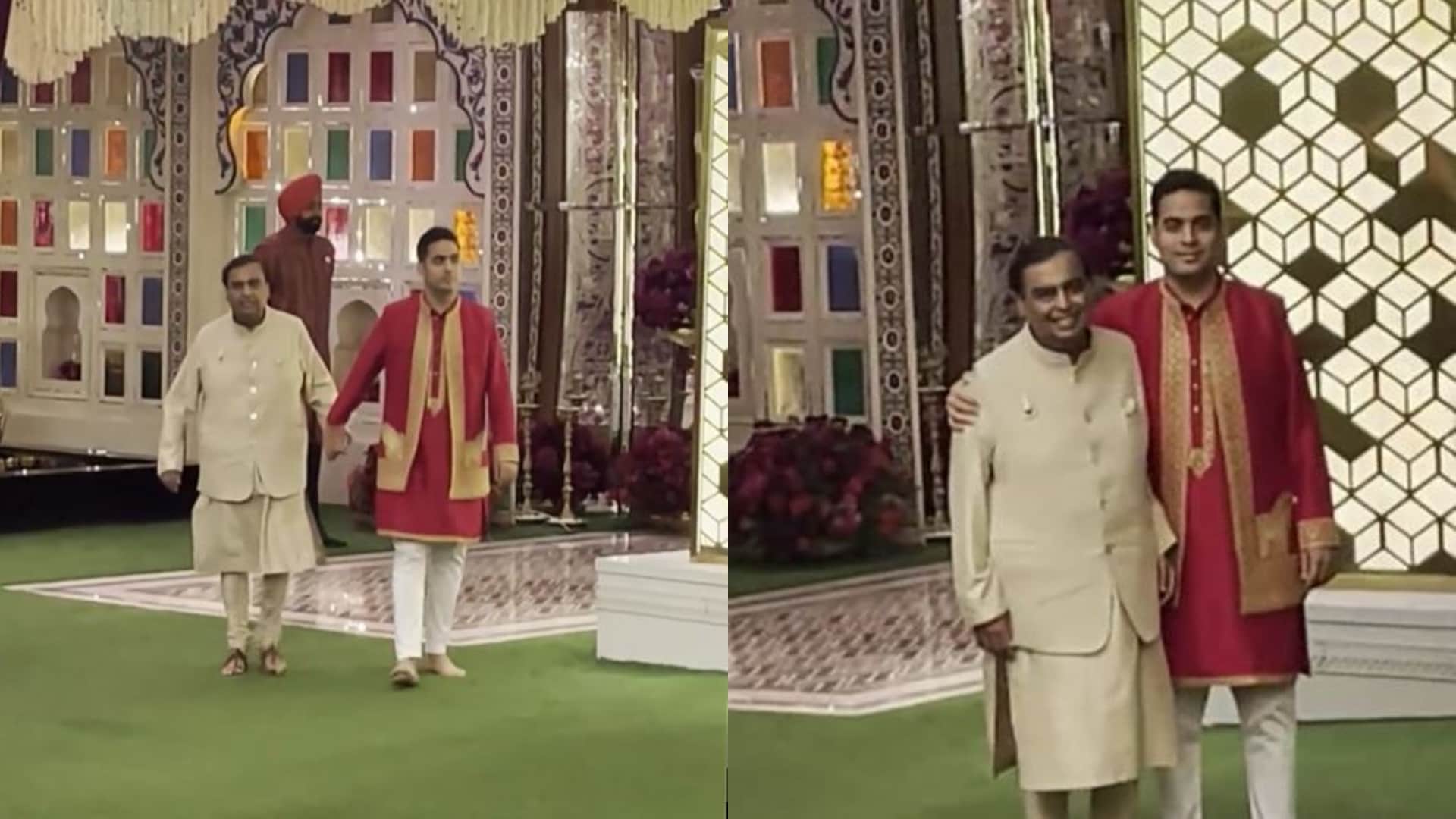 Guests started arriving at Anant ambani Radhika merchant's haldi ceremony Mukesh and Akash were seen together