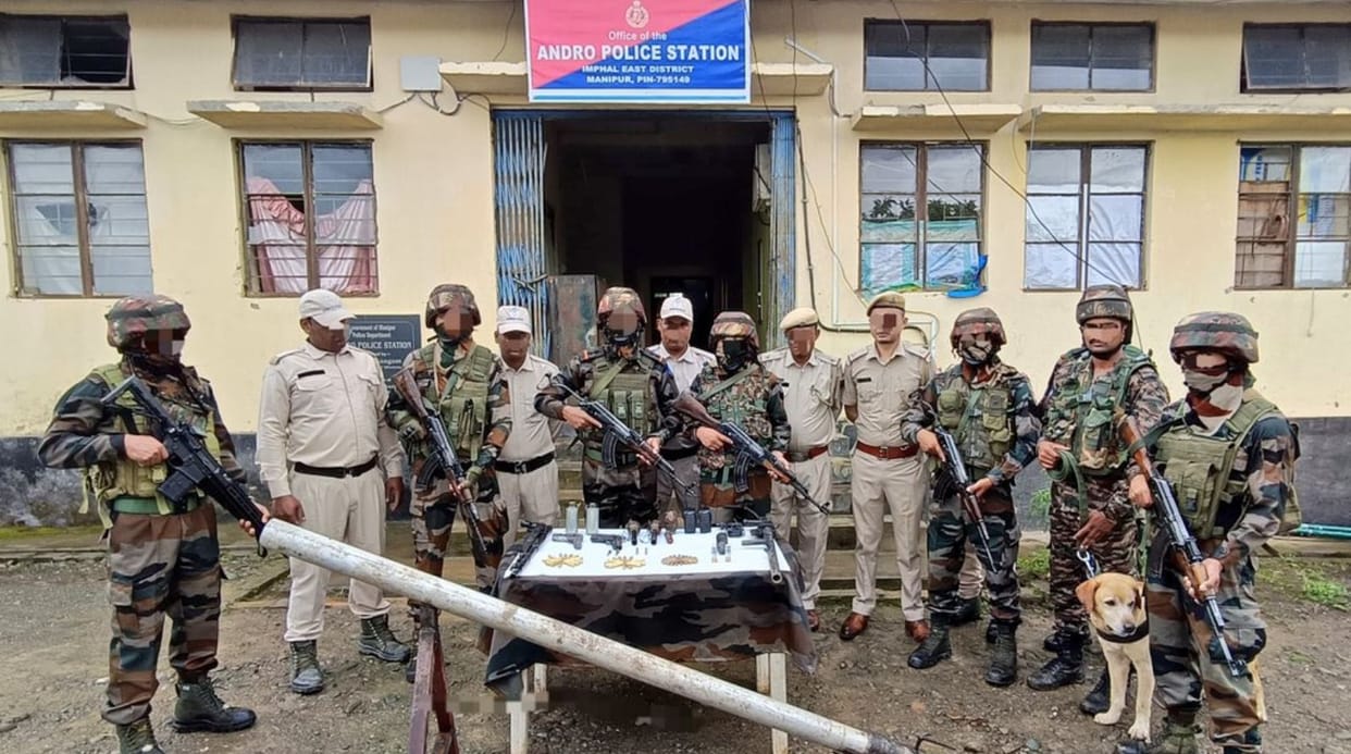 Manipur Police Army conducted joint search operation and recovered a cache of weapons