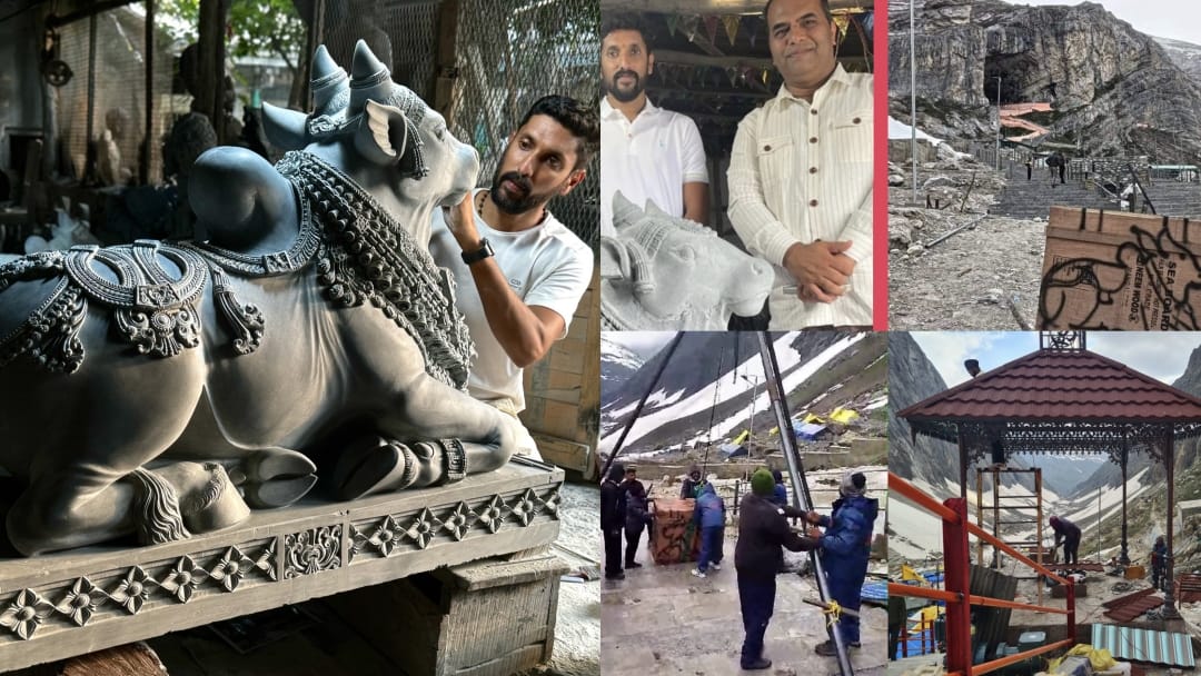 Sculptor Arun Yogiraj sculpt Nandi statue for Amarnath holy cave temple