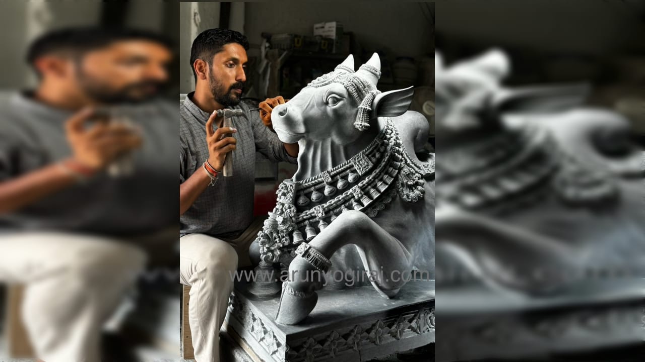 Sculptor Arun Yogiraj sculpt Nandi statue for Amarnath holy cave temple