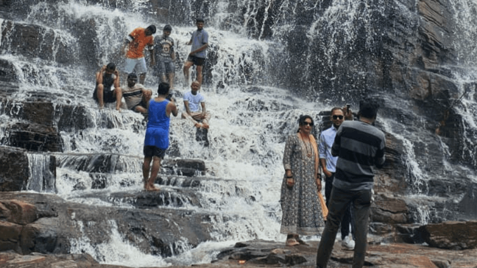 Tourists are risking their lives while bathing in Tirathgarh Waterfall