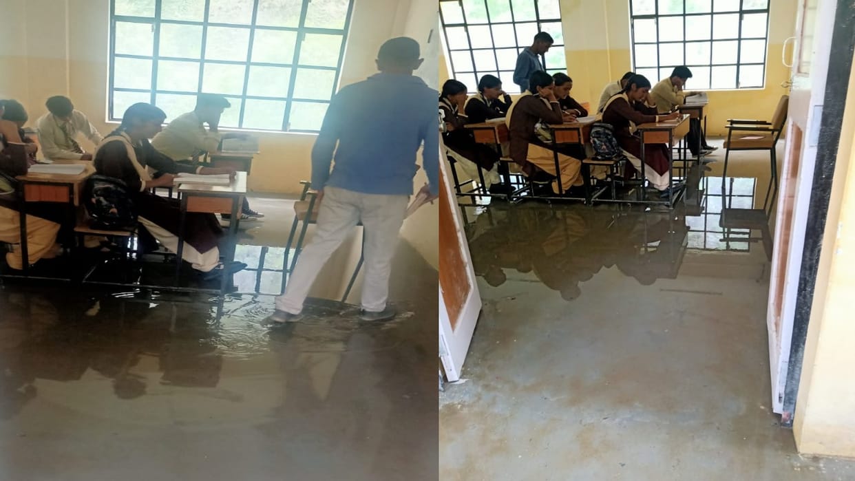 Rooms of Mangalore school building built two years ago have become ponds, children's studies are getting affec