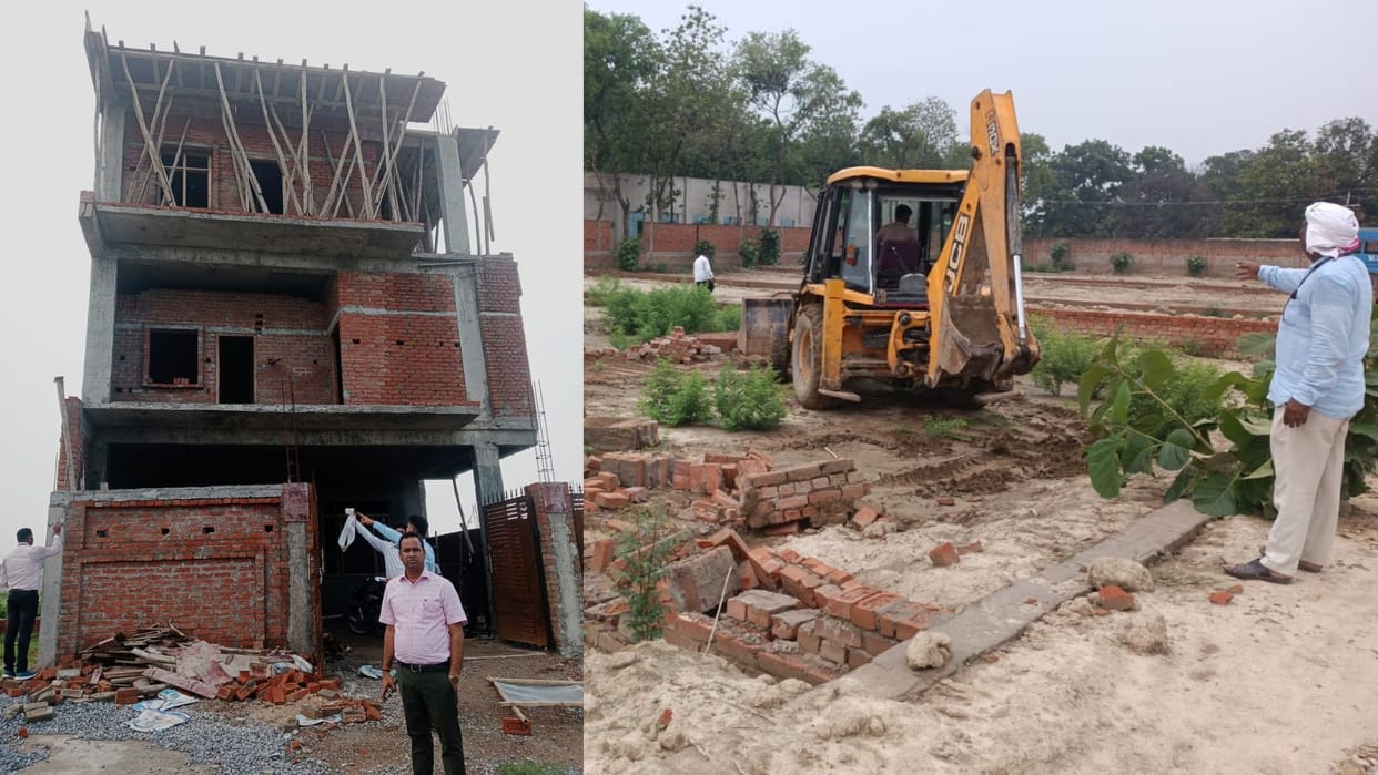 bulldozer action in Varanasi VDA demolished three illegal plots and sealed 15 constructions
