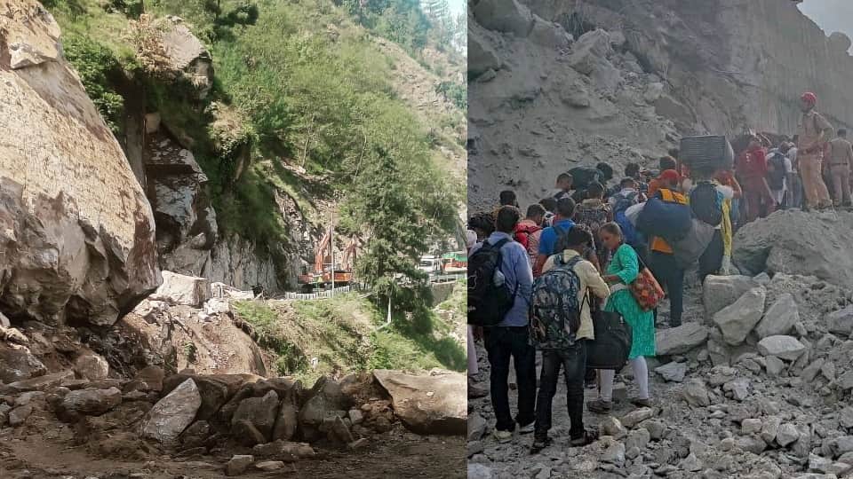 Badrinath highway Closed from Two days due to Landslide 3000 pilgrims stranded on way spent night in vehicles