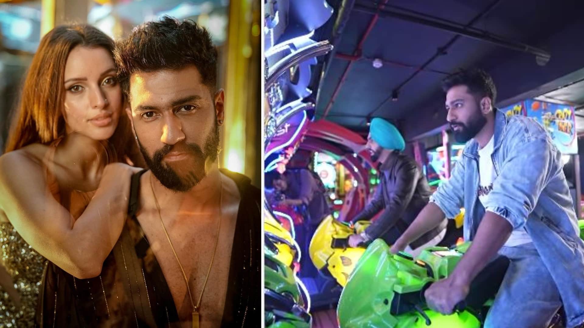 Bad Newz starrer Vicky Kaushal Ammy Virk Enjoy Bike Racing While Promoting film Tripti dimri hot song janam