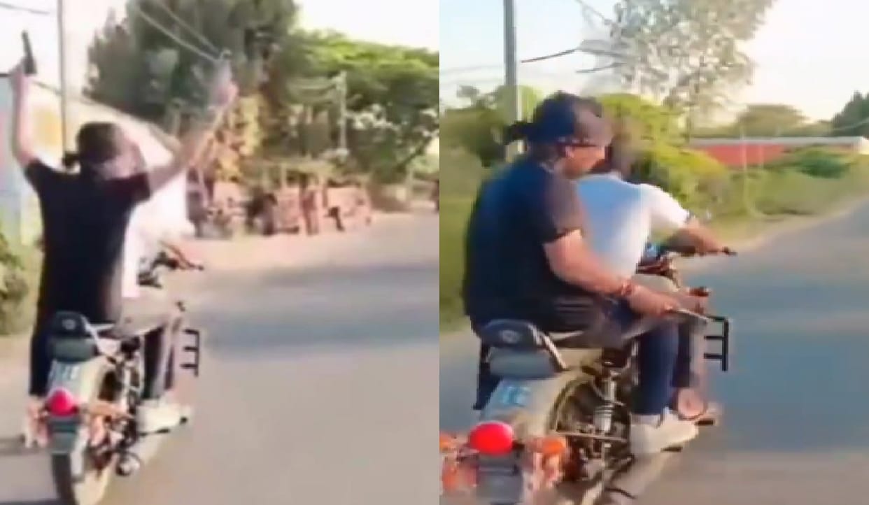 One person drove a bike with his face covered, played a song of villain Mrvi, another fired while waving a gun