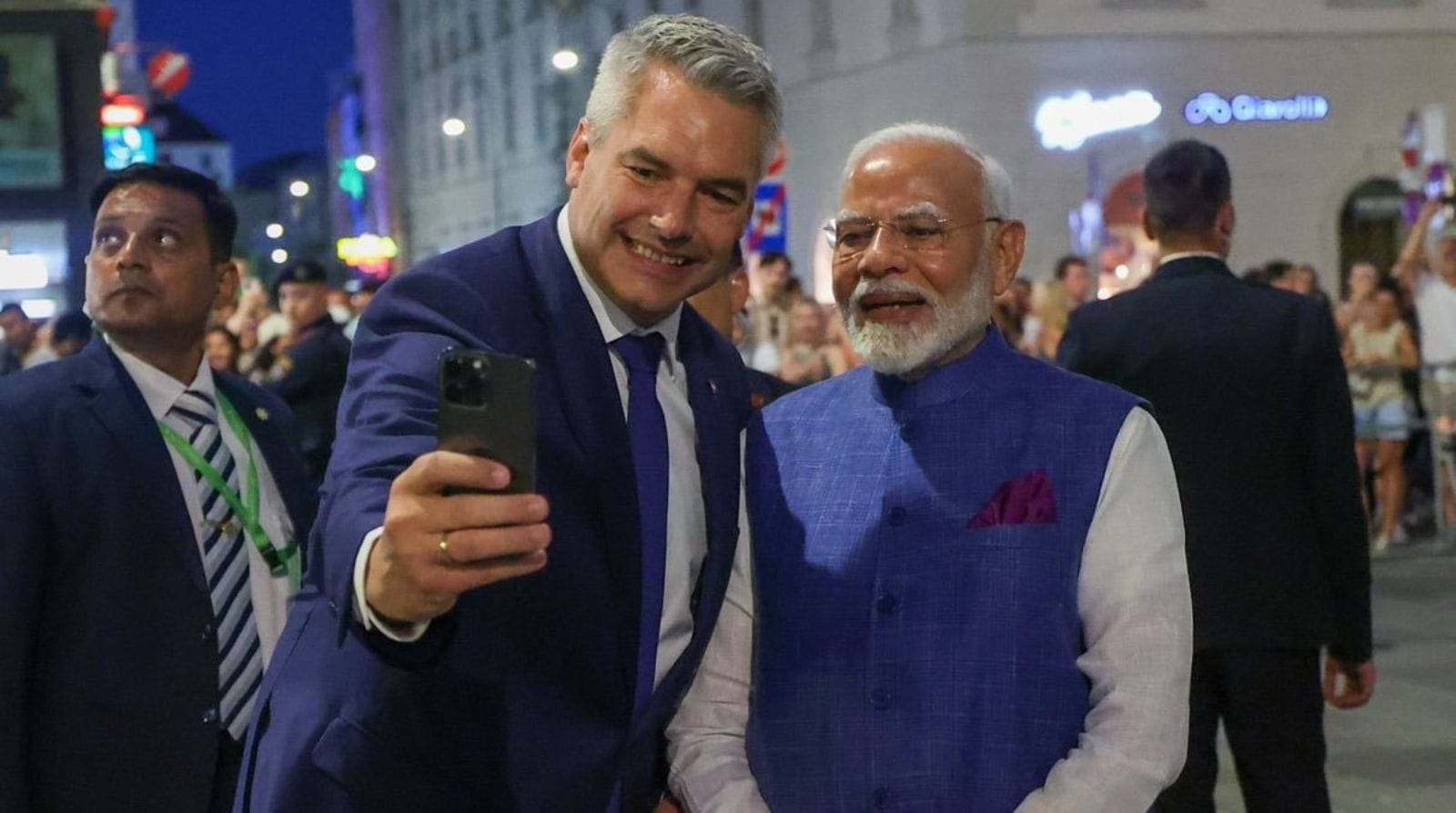 Austrian Chancellor Karl Nehammer welcomed Prime Minister Narendra Modi with a hug in Vienna Photos