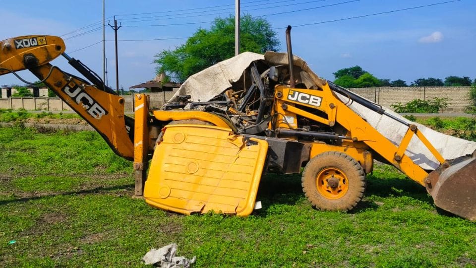 Driver injured after debris falls on JCB breaking water tank in Bilaspur