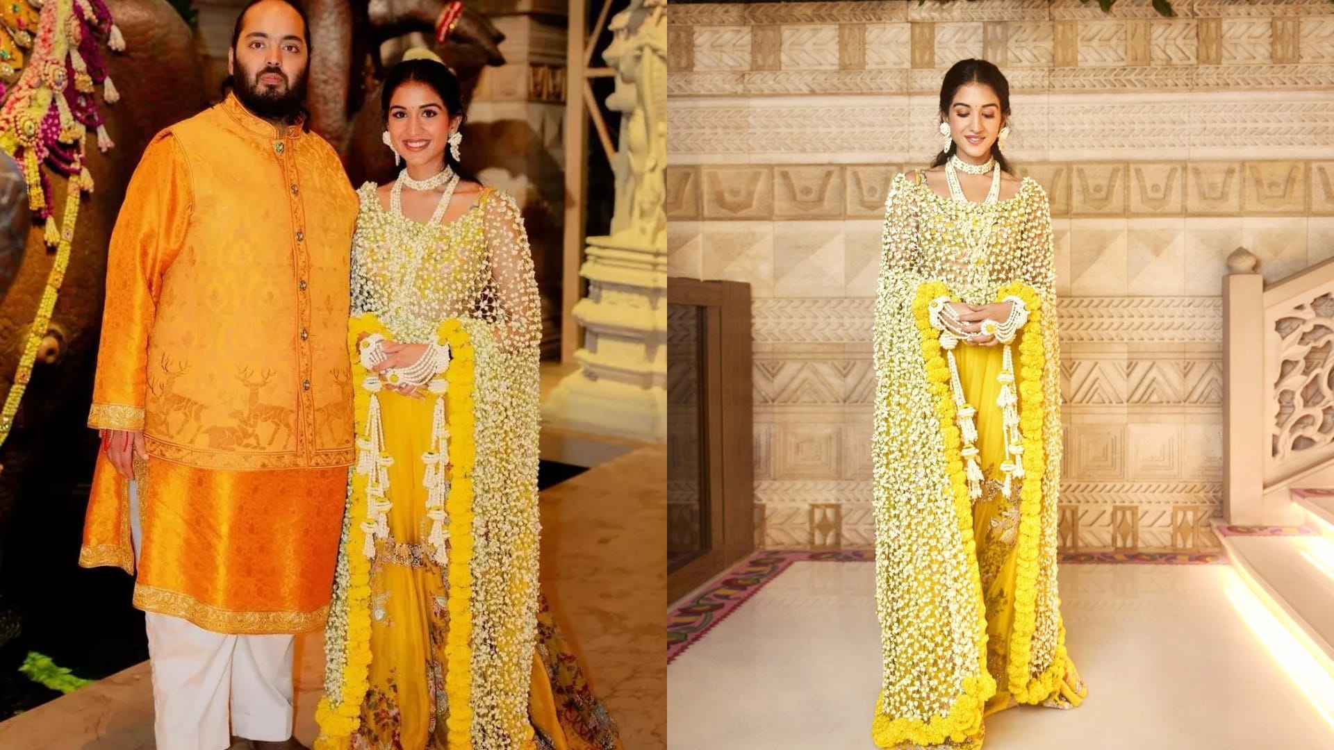 Anant Radhika Wedding Radhika Merchant wore floral duptta in haldi ceremony all detail