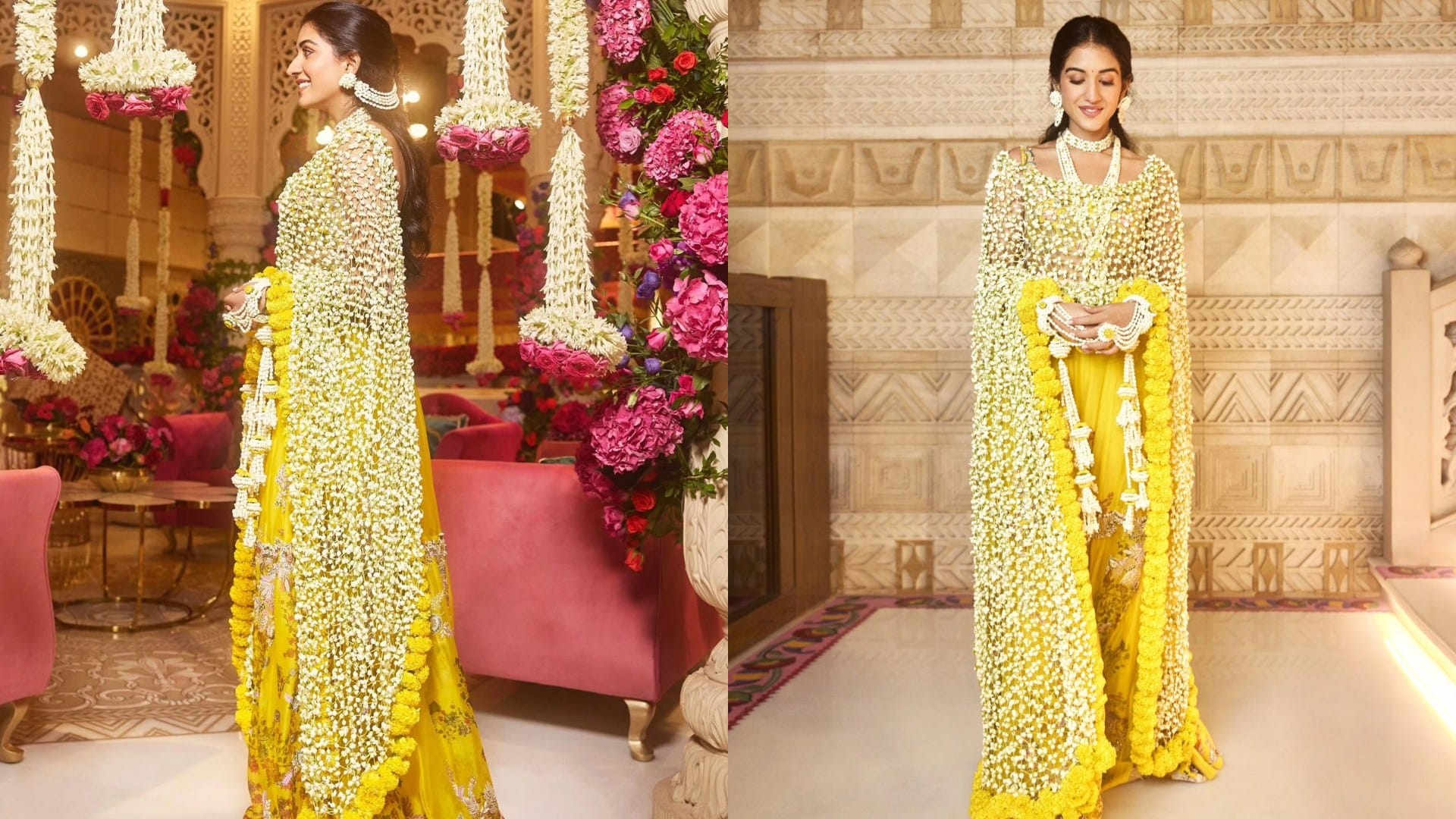 Anant Radhika Wedding Radhika Merchant wore floral duptta in haldi ceremony all detail
