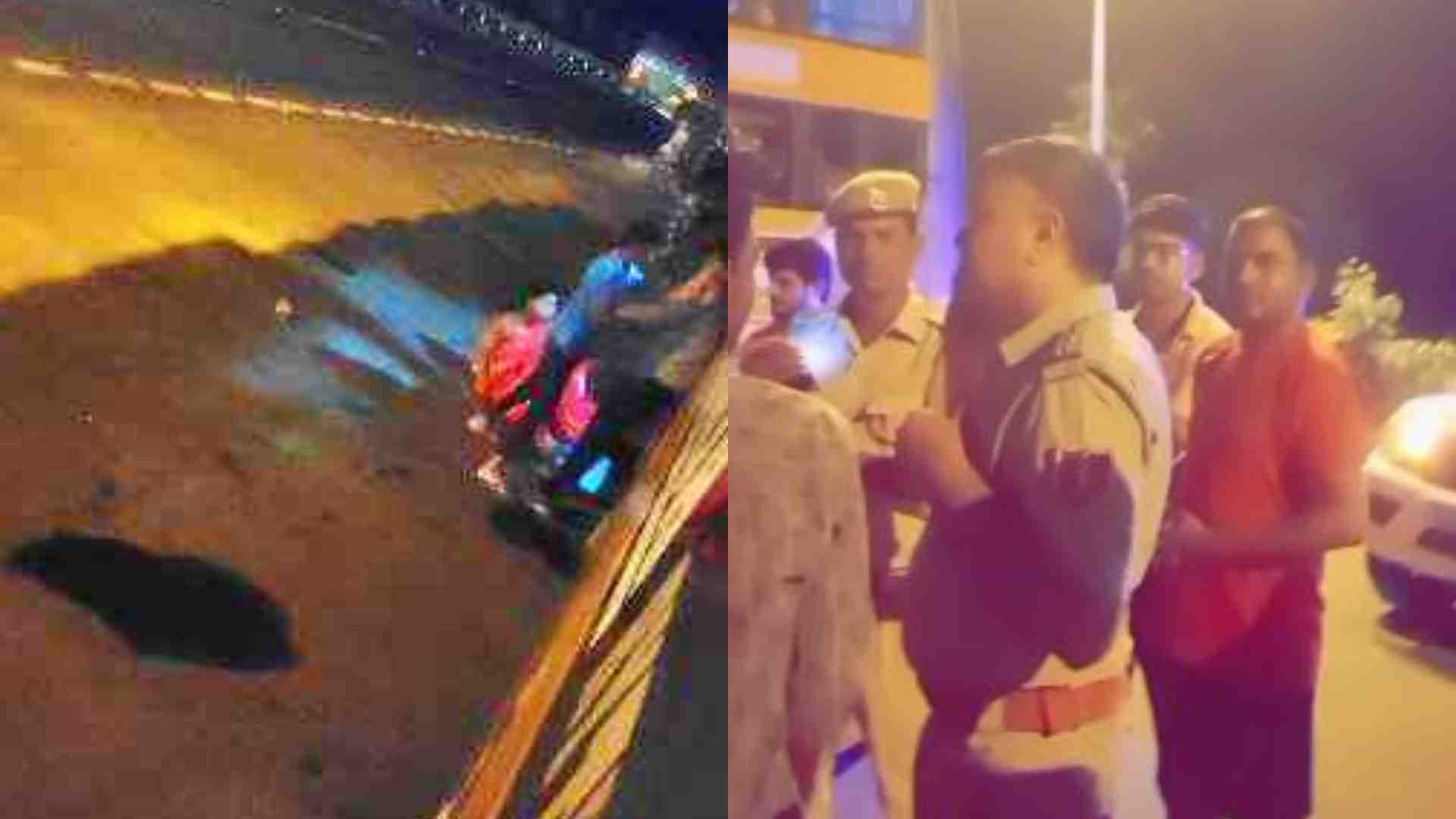 यात्रियों से लूटपाट करते बदमाश। मौके पर पहुंची पुलिस।