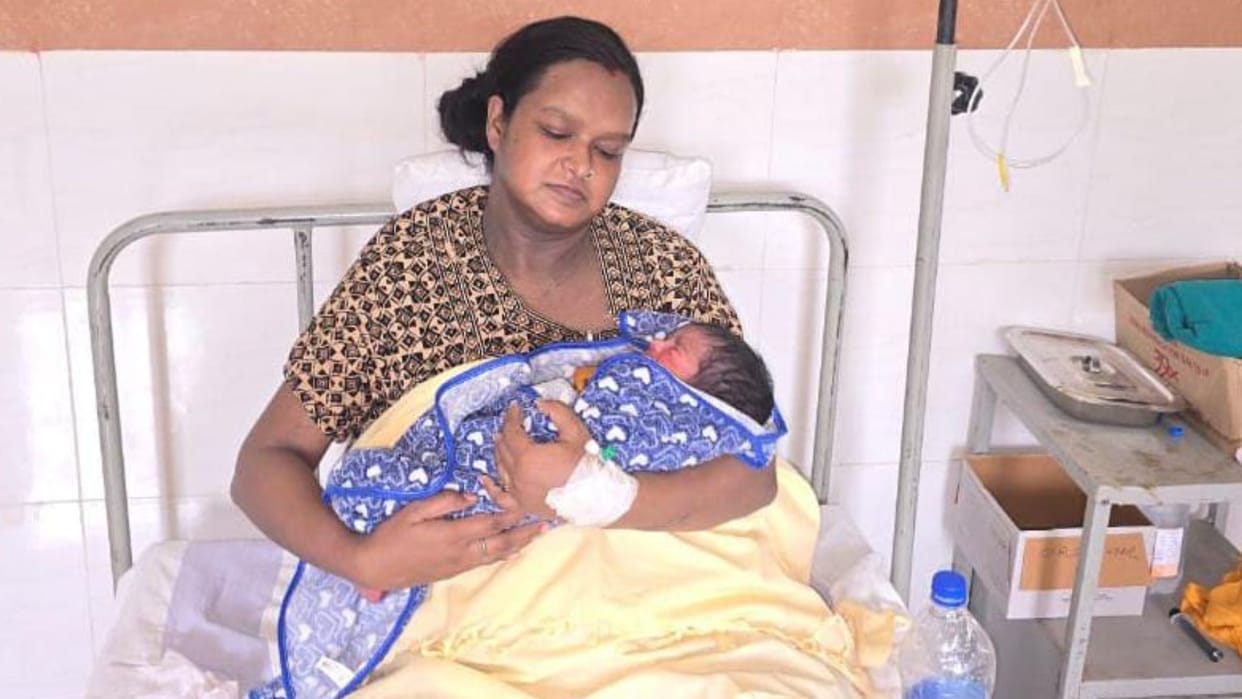Staff nurse cesarean delivery at CHC Sarnath mother and child are healthy