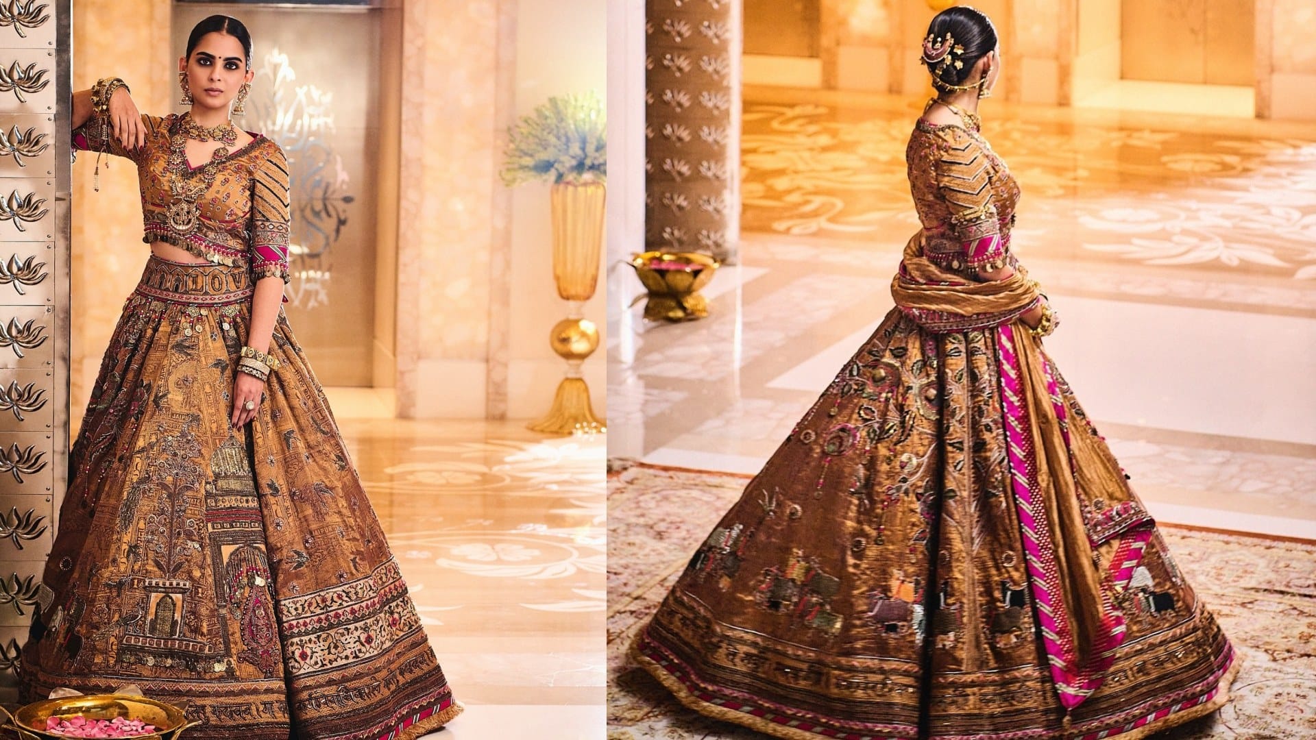 Isha Ambani royal lehenga look in anant radhika wedding rituals latest update of radhika anant wedding