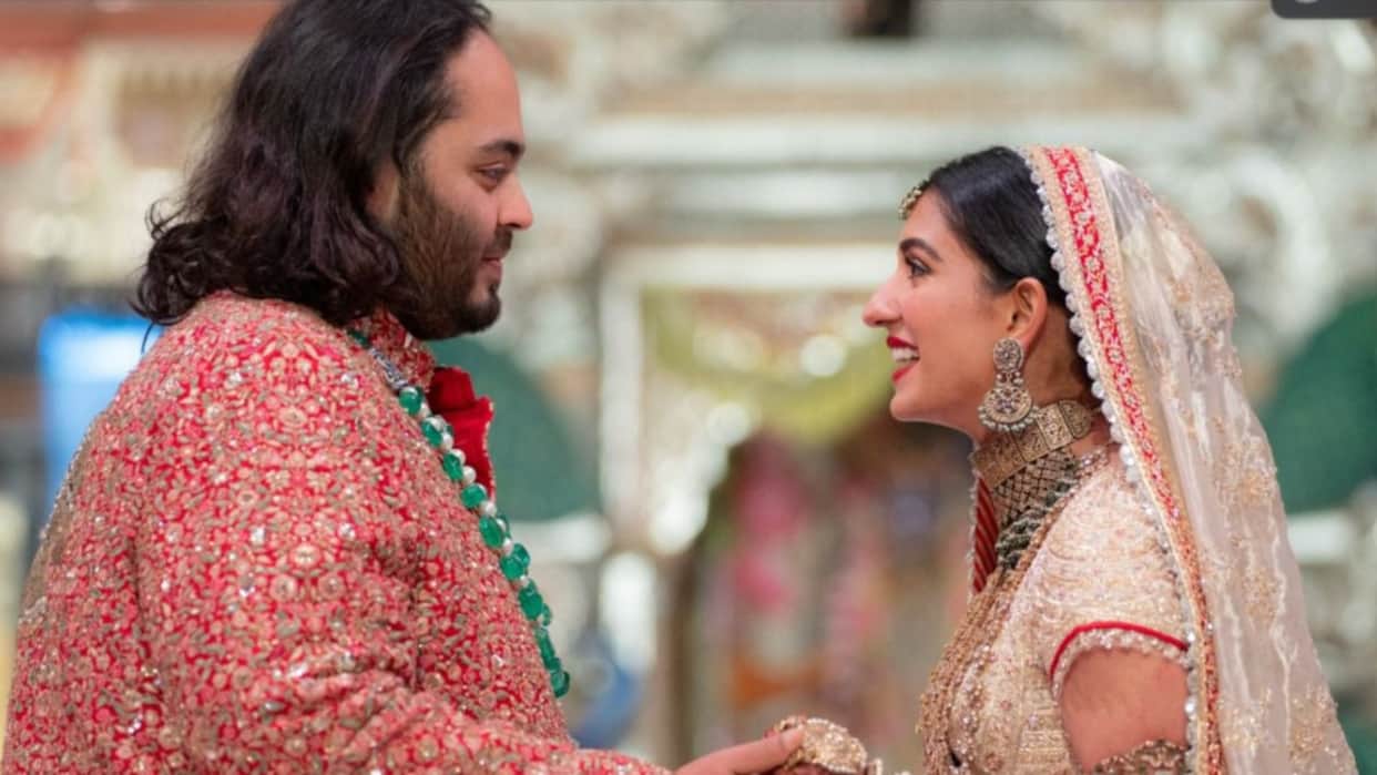 anant ambani radhika merchant wedding looks bridal all outfit details cost designer Abu Jani Sandeep Khosla