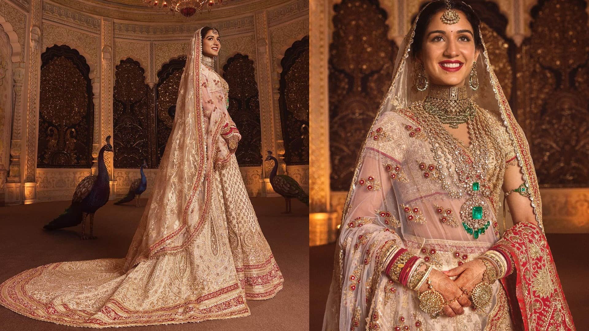 anant ambani radhika merchant wedding looks bridal all outfit details cost designer Abu Jani Sandeep Khosla