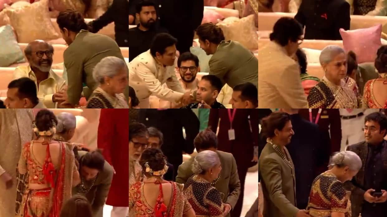 Anant Ambani Radhika Merchant wedding ceremony Shah Rukh Khan touches amitabh bachchan jaya bachchan feet