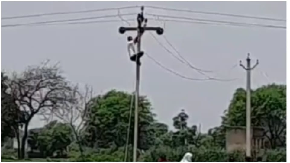 Dausa News: young man climbed an electric pole over road dispute police brought him down after lot of effort
