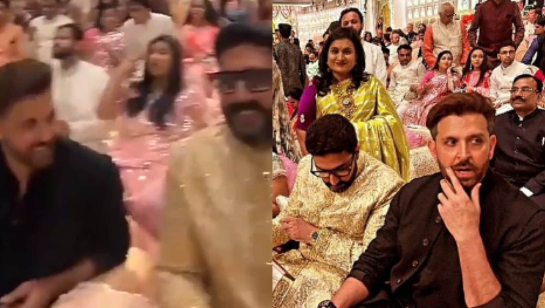 Aishwarya Rai Bachchan and Abhishek Bachchan seen laughing with Hrithik Roshan at Anant Radhika wedding