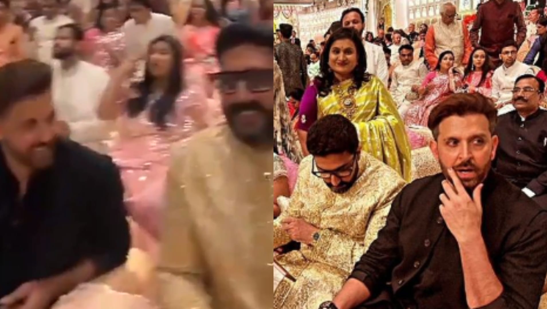 Aishwarya Rai Bachchan and Abhishek Bachchan seen laughing with Hrithik Roshan at Anant Radhika wedding