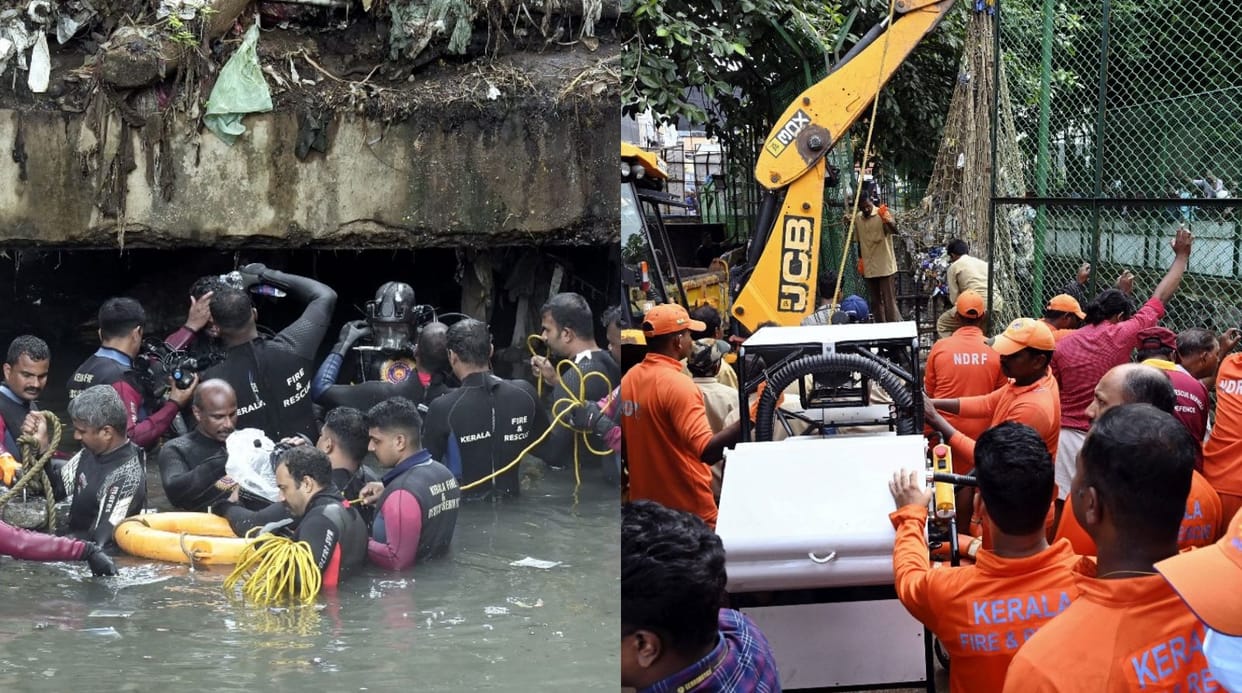 Kerala Amayizhanjan canal Missing sanitation worker Updates Naval team join rescue operation