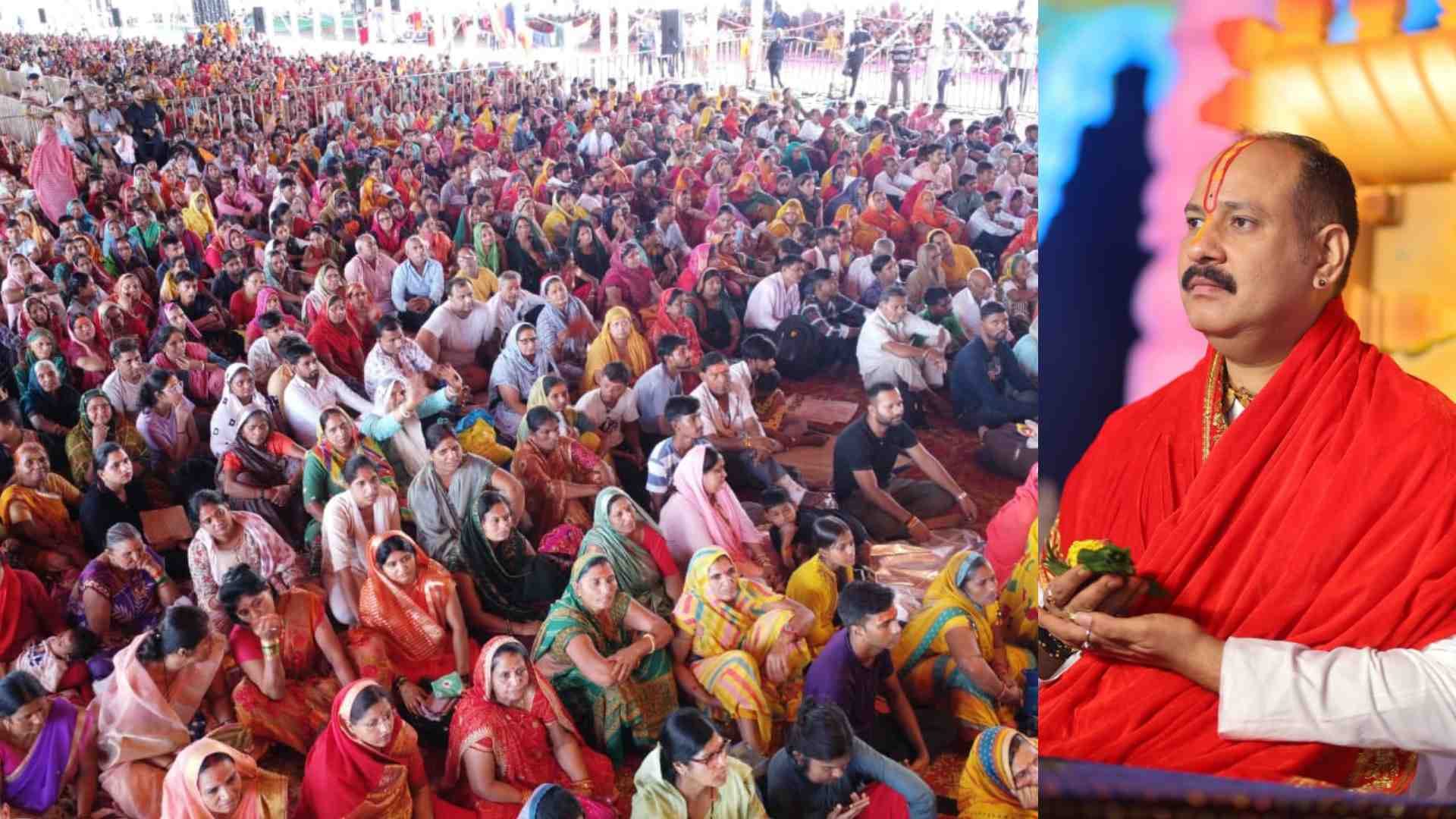 कुबेरेश्वर महादेव मंदिर में कथा करते पंडित प्रदीप मिश्रा।