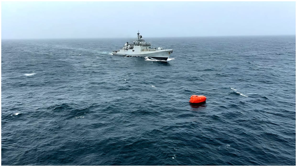 Indian navy deployed warship ins teg surveilance aircraft p 81 with oman vessels for rescue mission oil tanker