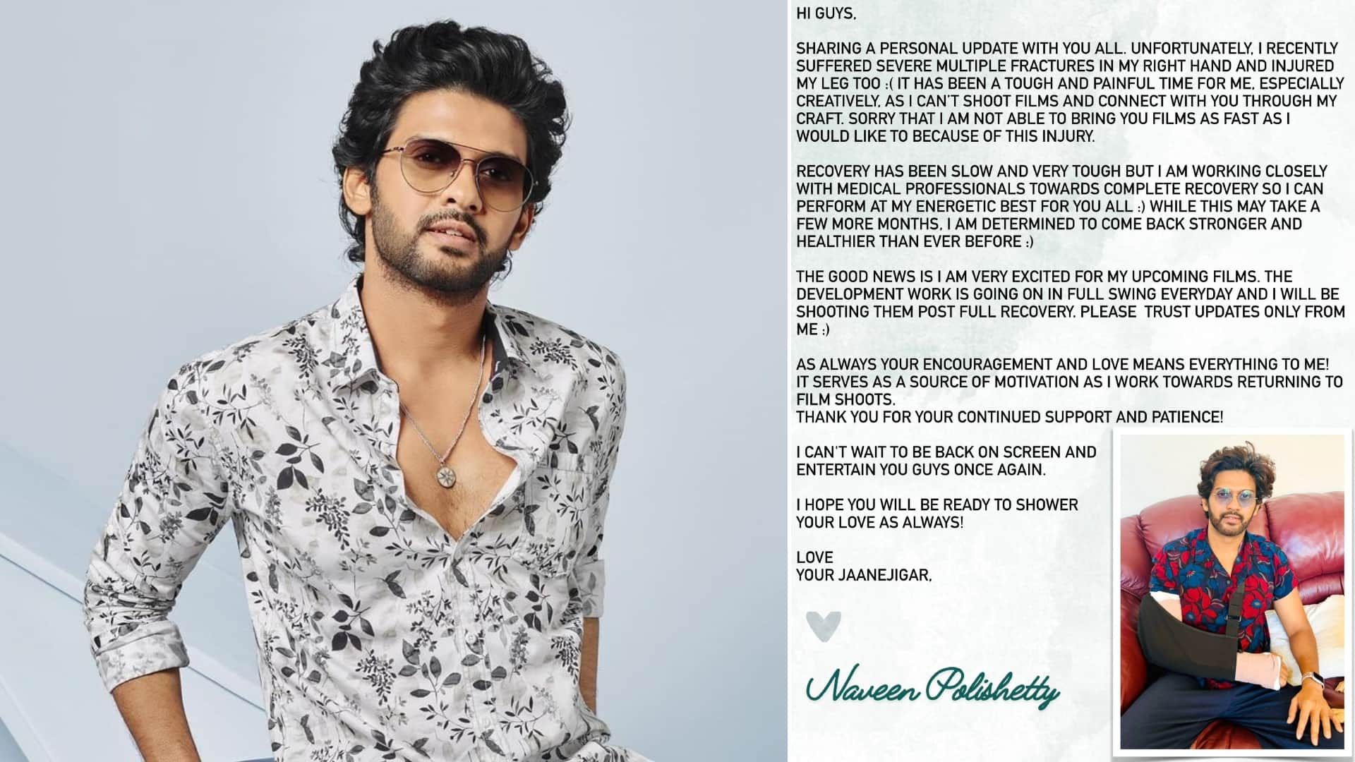 Chhichhore actor Naveen Polishetty shared a long note says suffers multiple fractures Recovery very slow tough