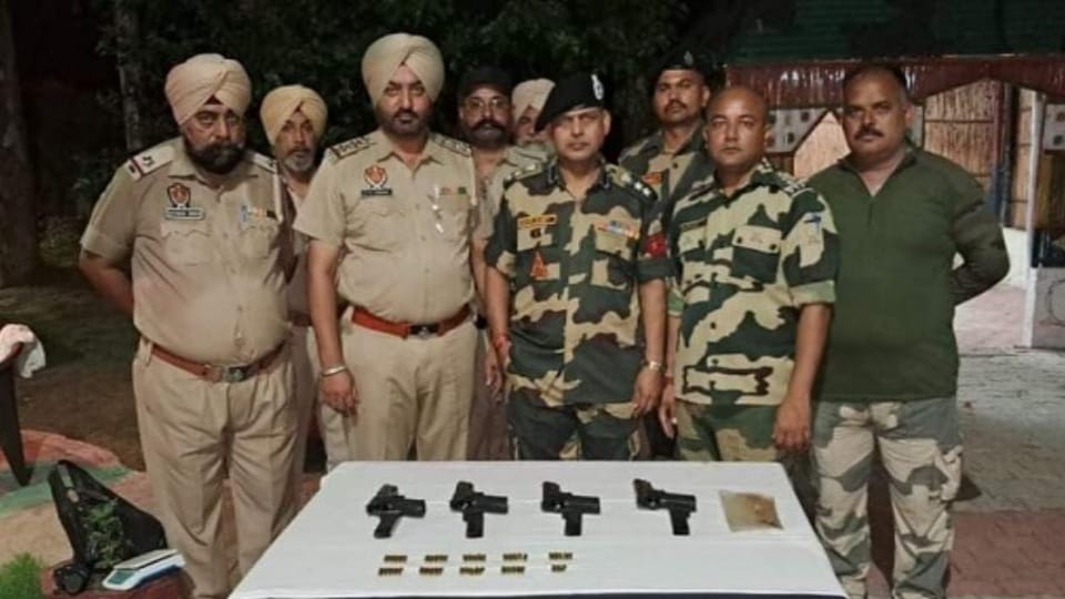 BSF and police caught four pistols and 50 rounds in tarn taran border sent from Pakistan