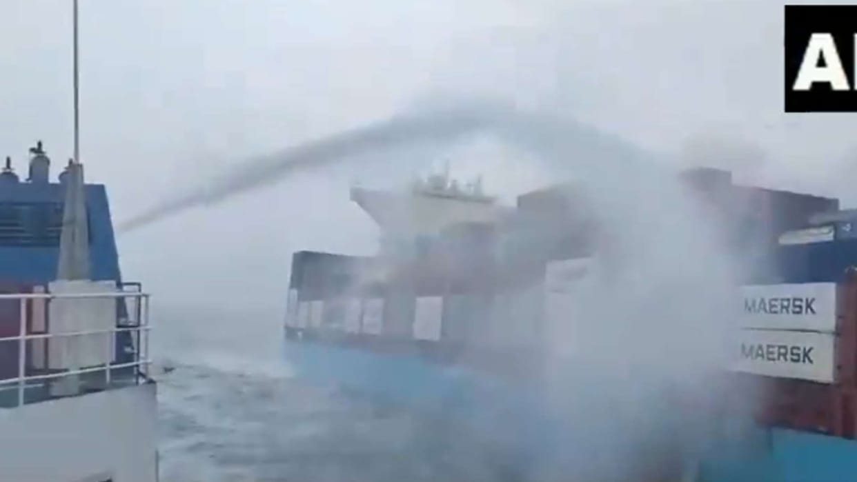 indian coast guard ships save vessel maersk frankfurt from fire near karwar arabian sea