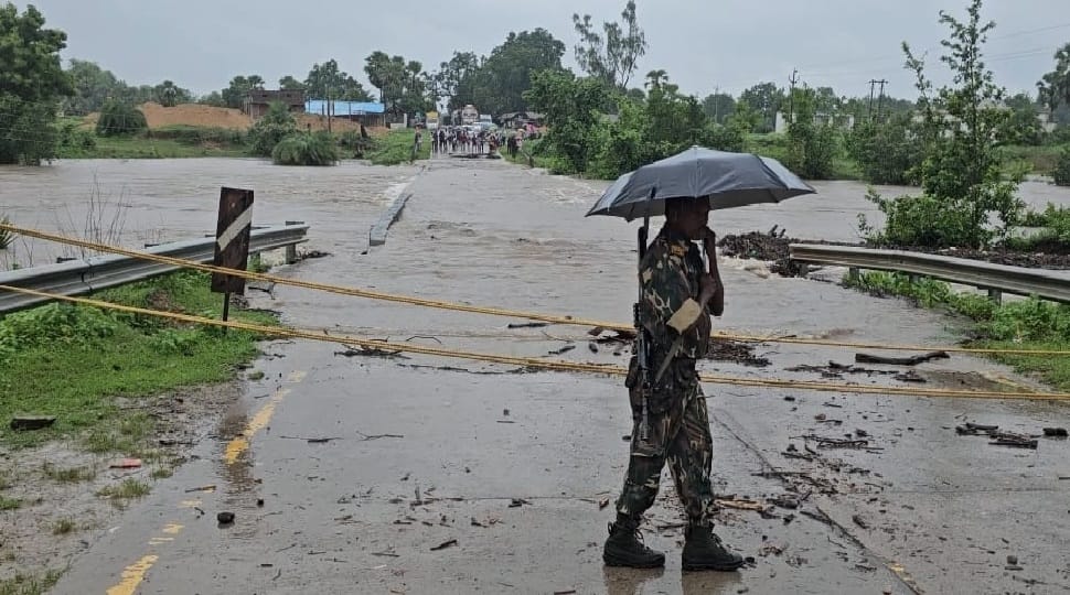 Life affected due to rain water flowing over roads soldiers deployed in Sukma