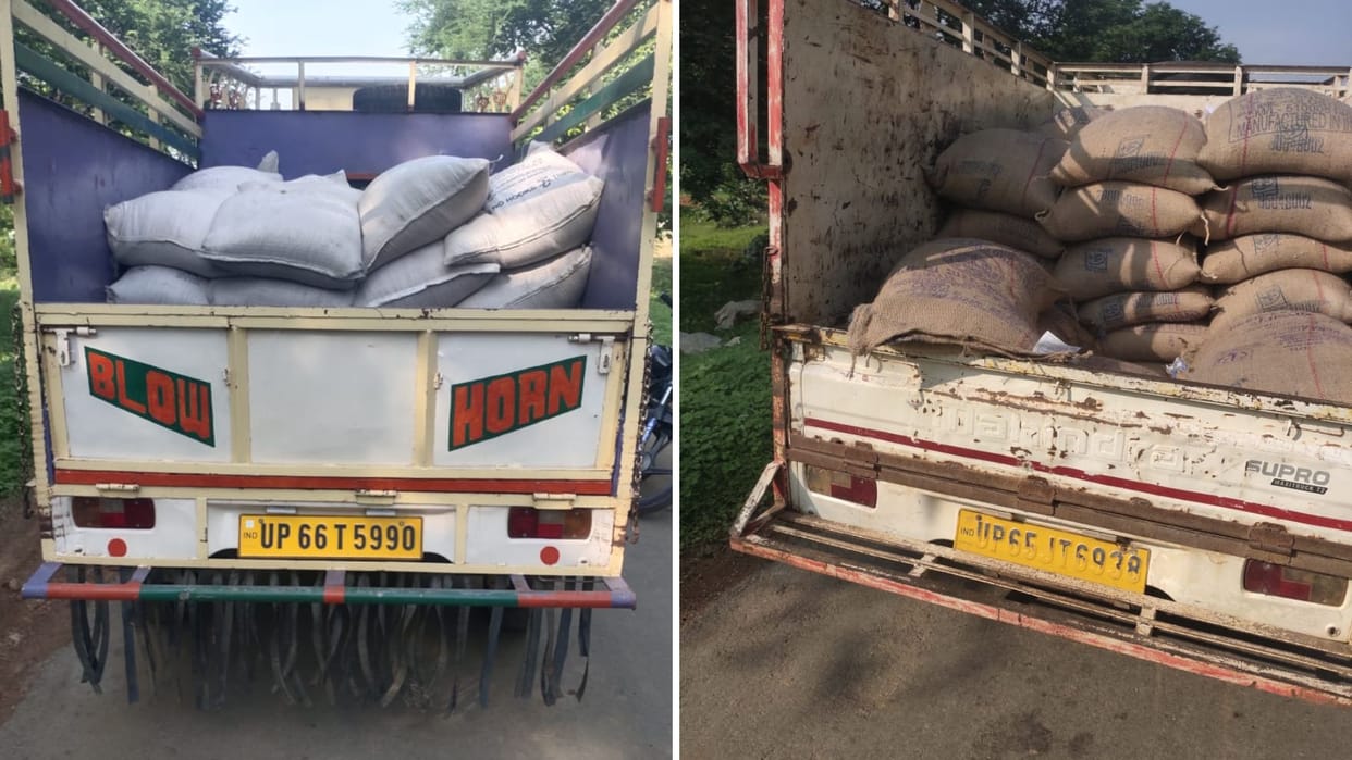 Drivers ran away after throwing school food grains seeing police in mirzapur accused of selling them outside